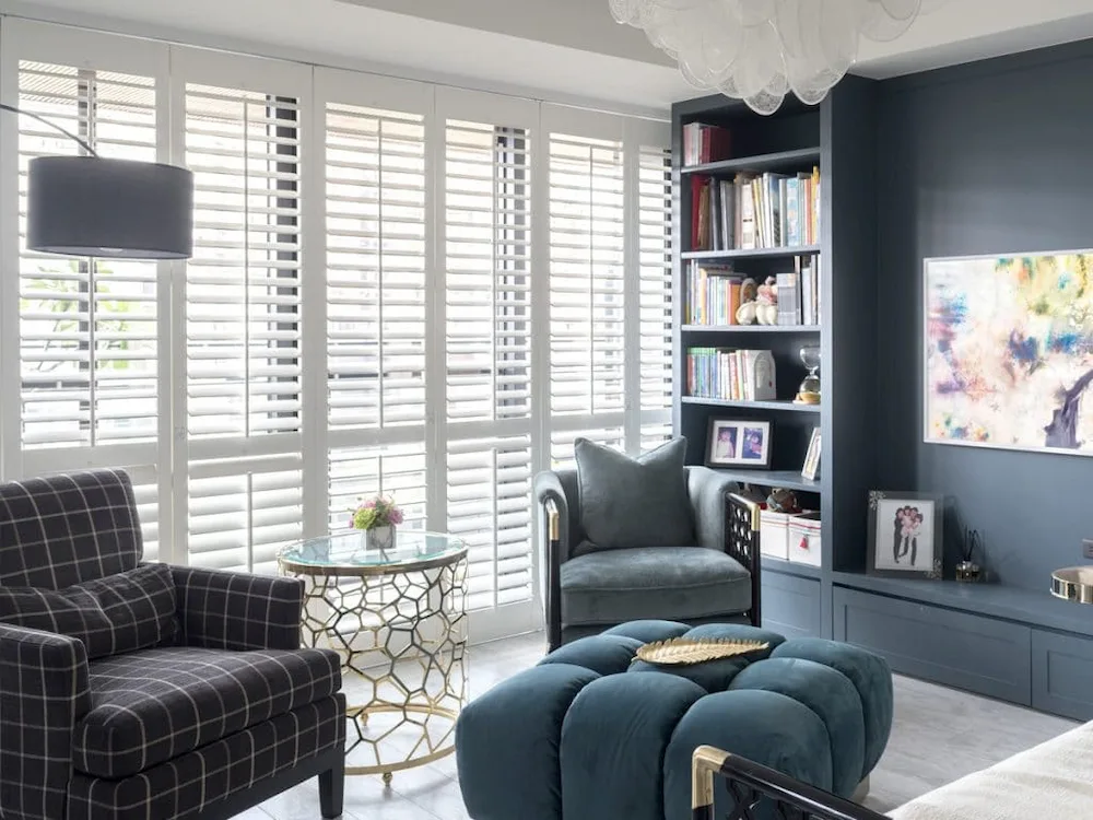 White plantation shutters in a living space